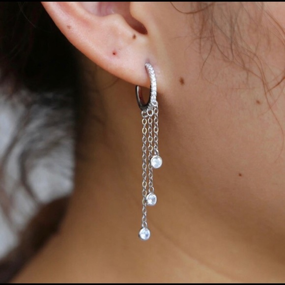 ZokyDoky Jewelry - CubicZirconia Triple Chain Dangle onSmall Hoop,NWT